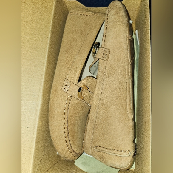 Tan Suede Loafers with Buckle Detail - Picture 7 of 9